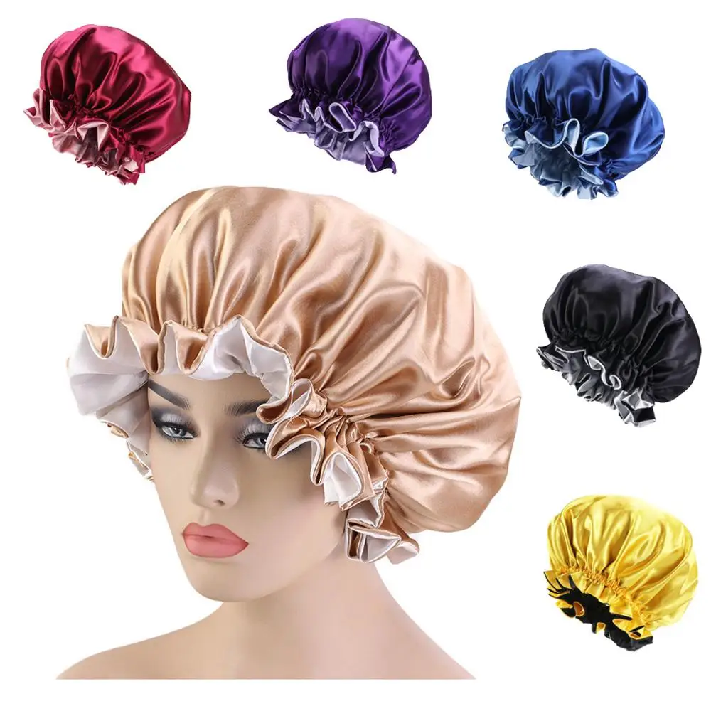 Low MOQ women hair accessories satin silk bonnet with custom logo