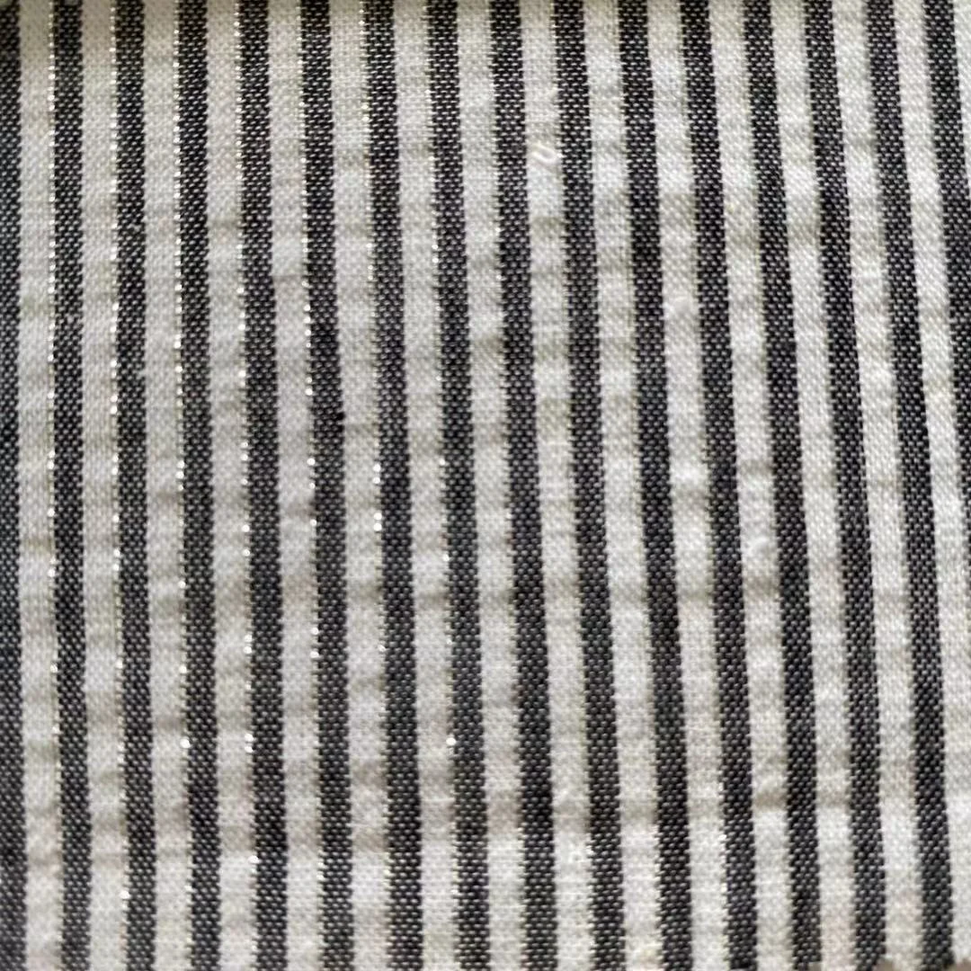 Wholesale Yarn Dyed stripes Fabric, Cotton + Silver metalic yarn stripe fabric