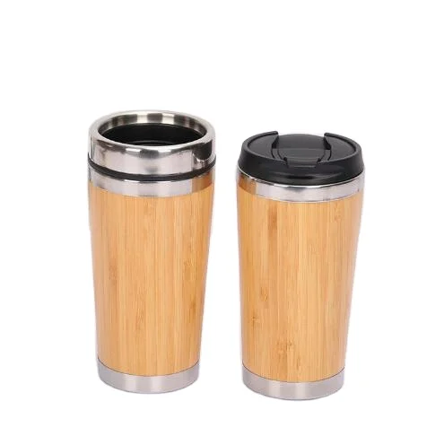 Customized logo promotional gifts 16oz metal stainless steel double wall bamboo mug
