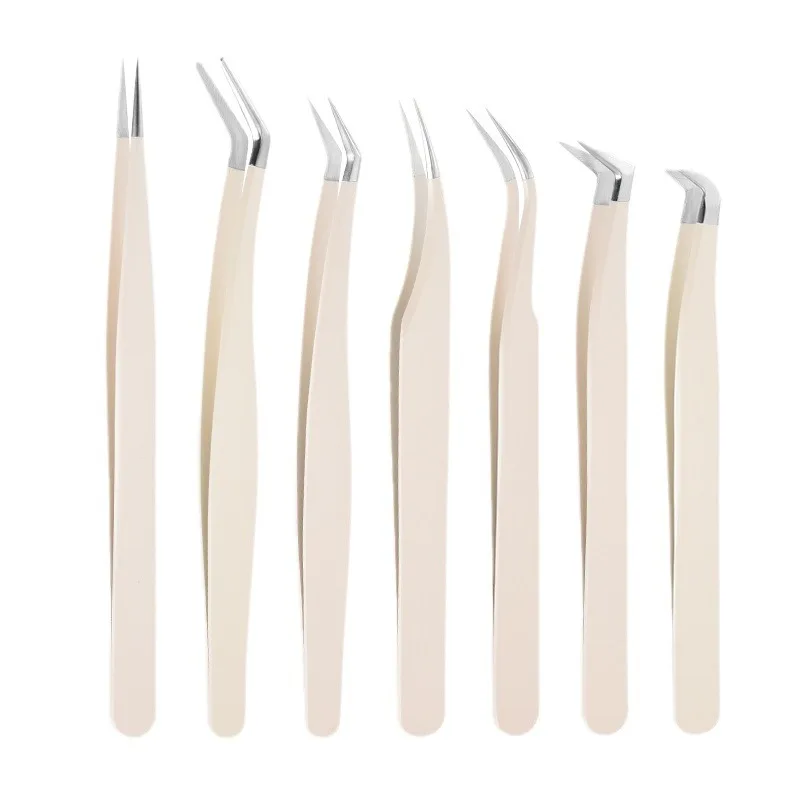 Custom Logo Nornal Tips Premium Stainless Steel Eyelash Extension Tweezers Professional Fully 45 75 90 Degree Lash Tweezer