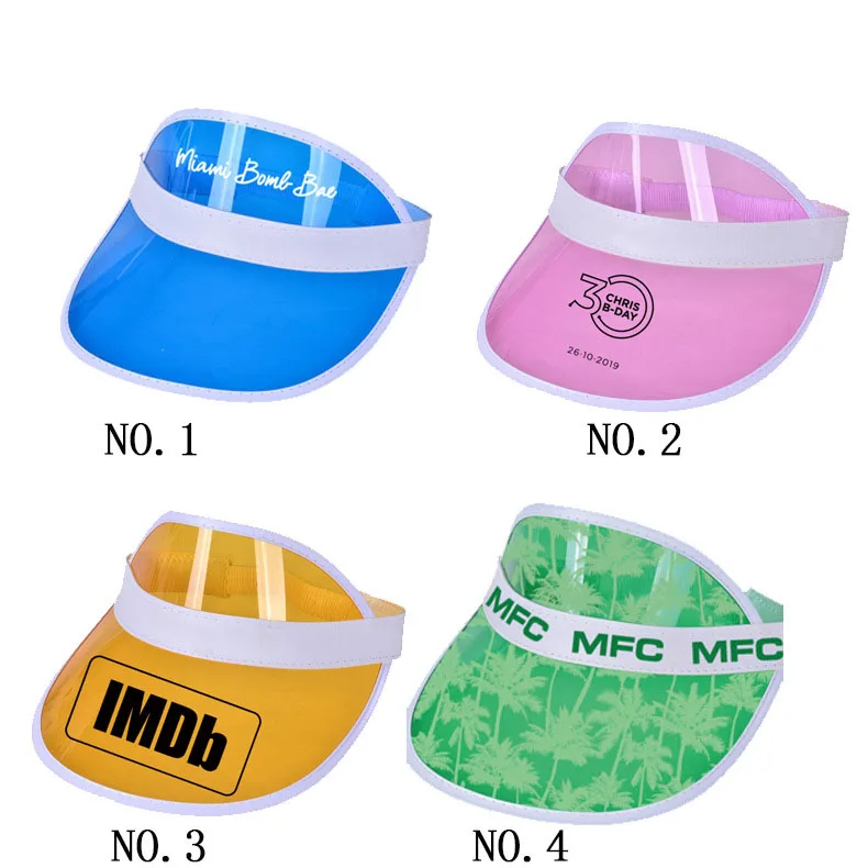 Пользовательский летний регулируемый спортивный солнцезащитный козырек УФ-шляпа ПВХ красочная пластиковая Солнцезащитная