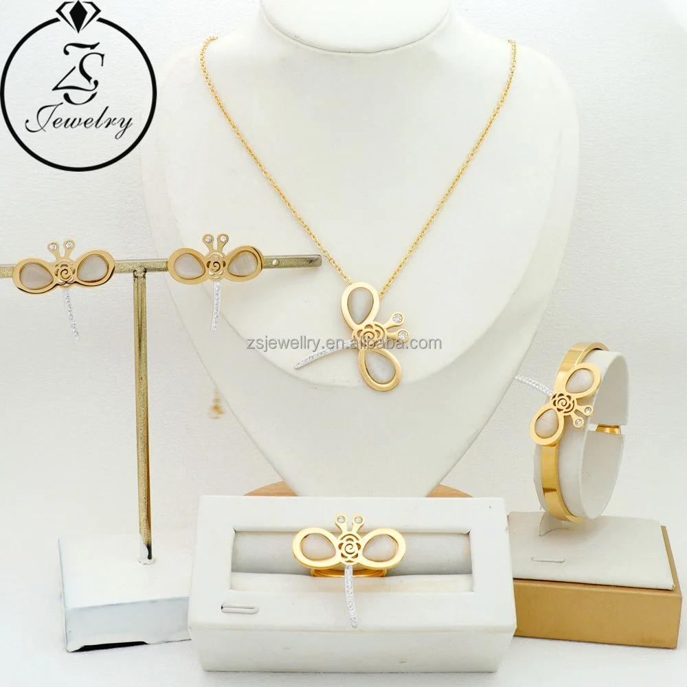 Md Jewelry African Stainless Steel Gold Plated Women Earrings Zircon Diamond Girl Gift Natural Stone Jewelry Sets