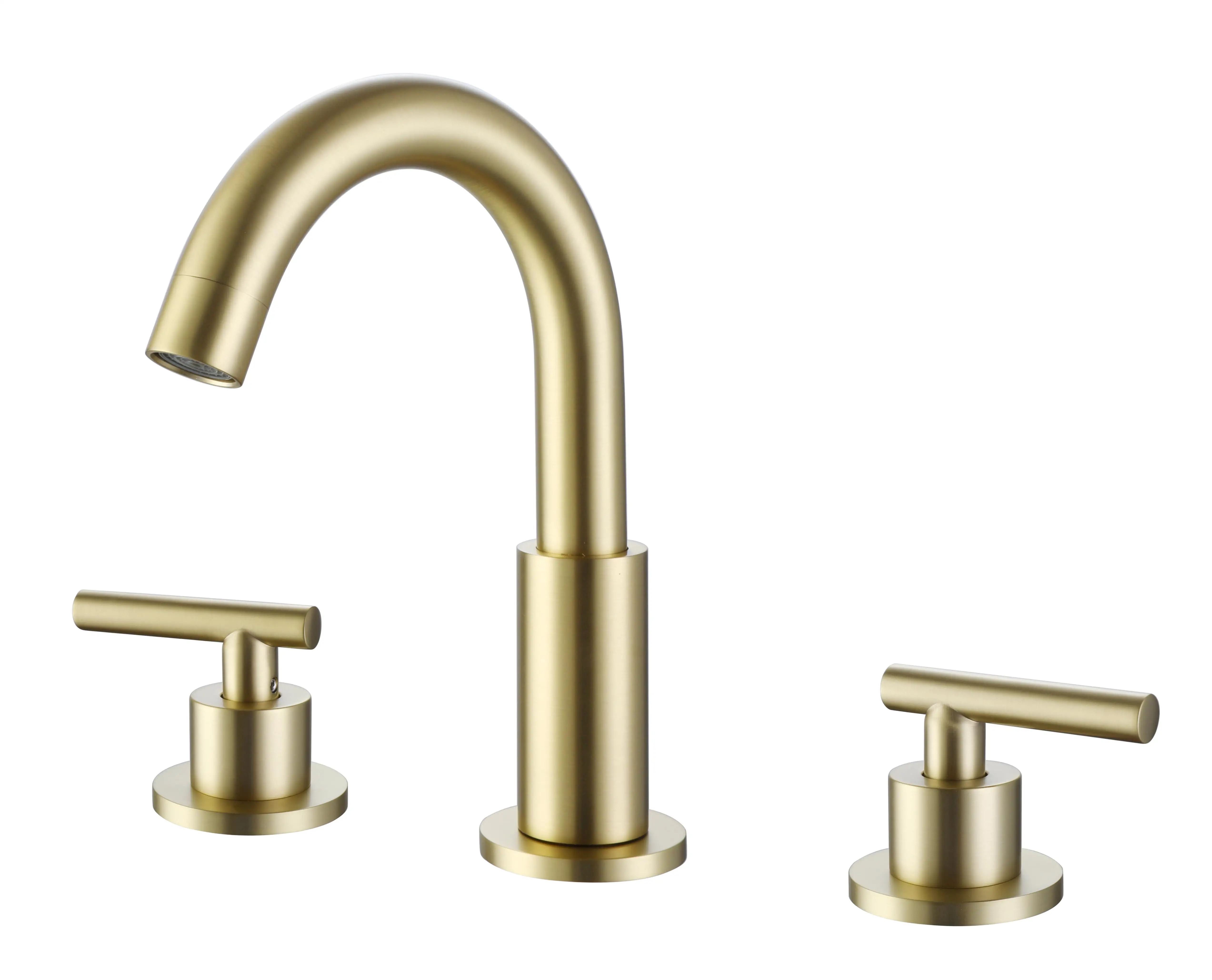 Modern brushed gold bathroom faucet dual handle widespread water tap brass washbasin faucet