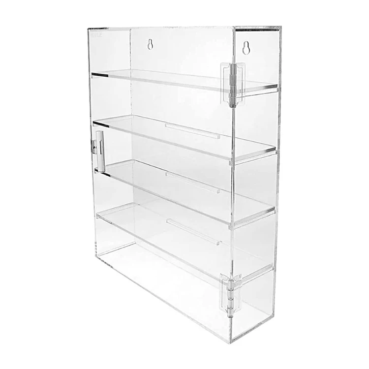 
High quality wall mounting clear acrylic display cabinet storage case with lock 