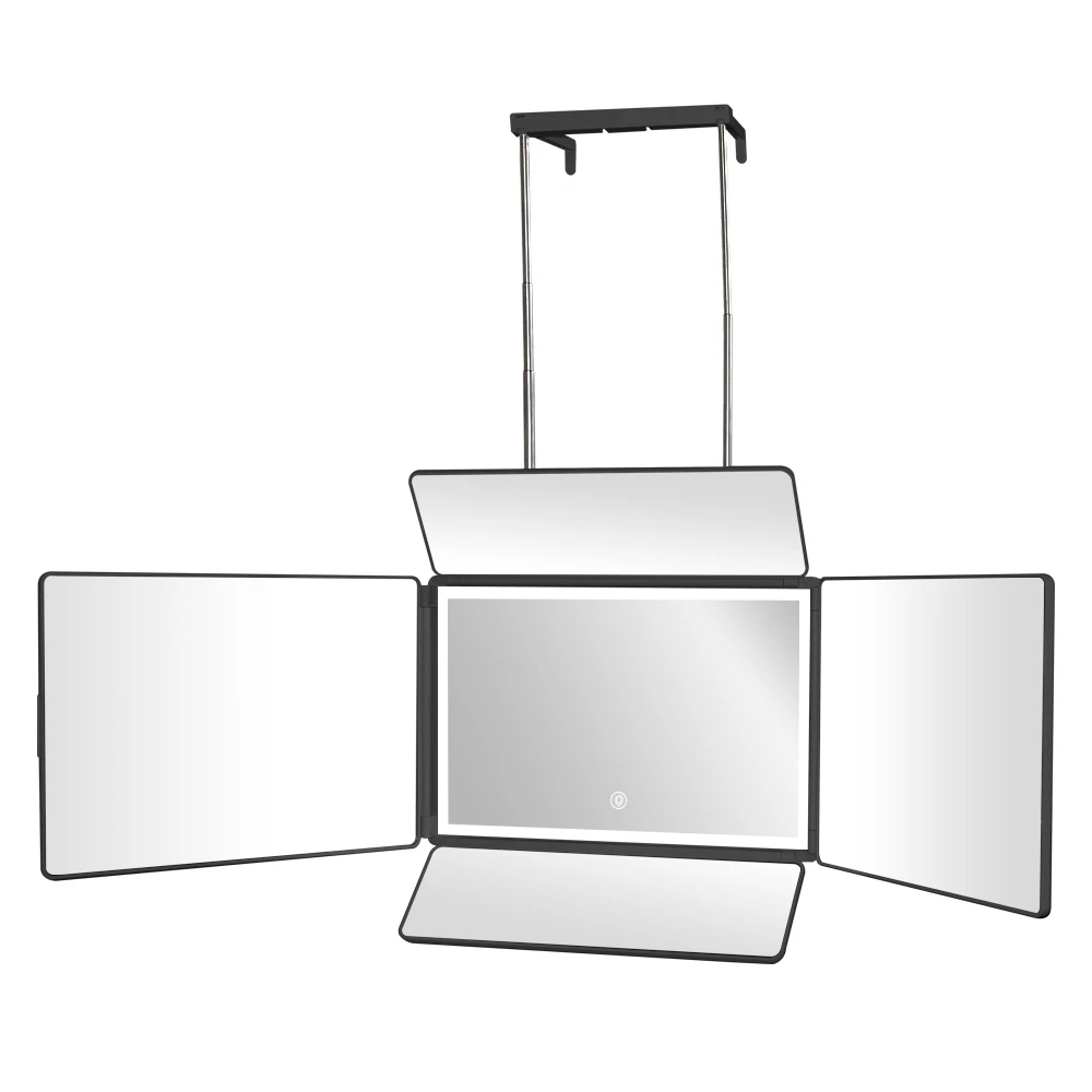 5 Way Mirror for Hair Cutting With LED Light Portable 360 Trifold Barber Self Cut Mirror with Height Adjustable Hooks