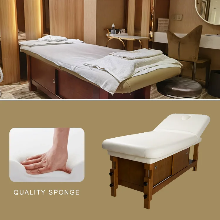 Stationary Manual Beauty Massage Beds Solid Wood Ayurveda Massage Table for Spa Hotel Salon