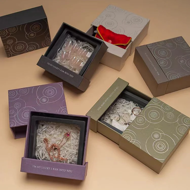 Custom Sliding Drawer Transparent Window Jewelry Box Cardboard Logo Packaging Necklace Crystal Treatment False Eyelash Box