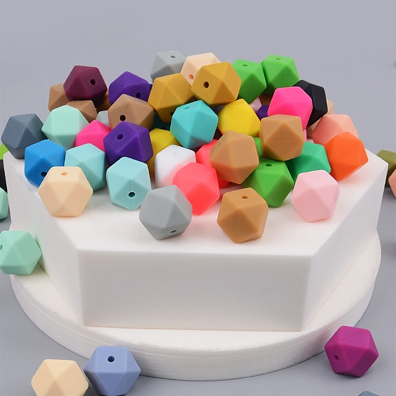 Hot Sale Bpa Free Silicone Diy Bead 14mm 17mm Handmade Jewelry Beaded Pen Accessories Polygonal Silicone Beads Factory Wholesale