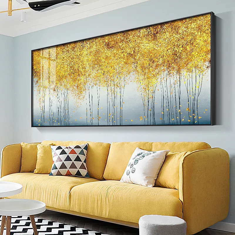 Large Size Abstract Landscape Painting Horizontal Background Wall paintings canvas art decor Modern Gold Foil Framed Painting