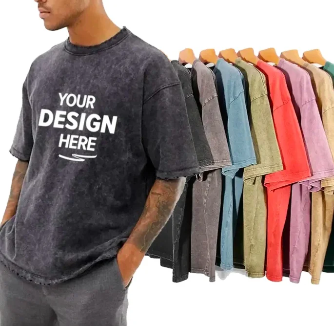 180gsm 230gsm 260gsm 280gsm Custom Logo Vintage T Shirt Washed Black T-shirts Black Oversized Acid Washed T Shirt