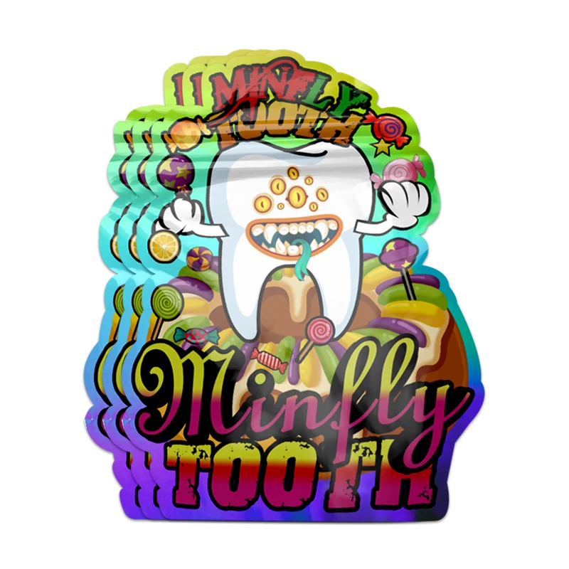 3.5g 7g 14g 28g Zipper Holographic Pouch Custom Irregular Special Shape Mylar Bags With Cookie Candy Paper Boxes For Edibles