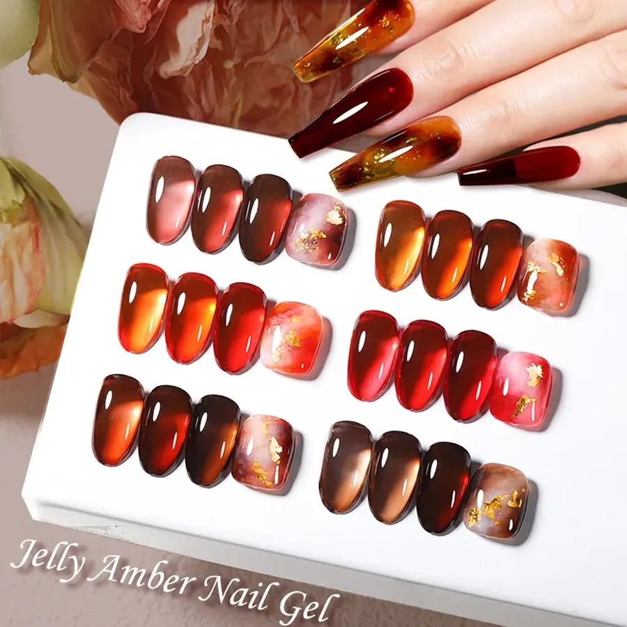 Amber Gel Nail Polish Brown Crystal Translucent Dull Color Nail Art Gel Semi Permanent UV Gel Polish Varnish