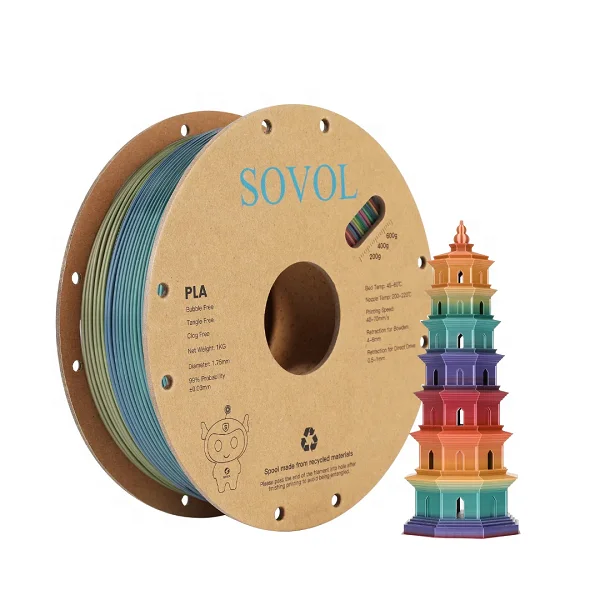 Скидка серия Sovol Silk Rainbow 1 75 мм многоцветная нить для 3D-печати кг/рулон пластиковые материалы сделанные