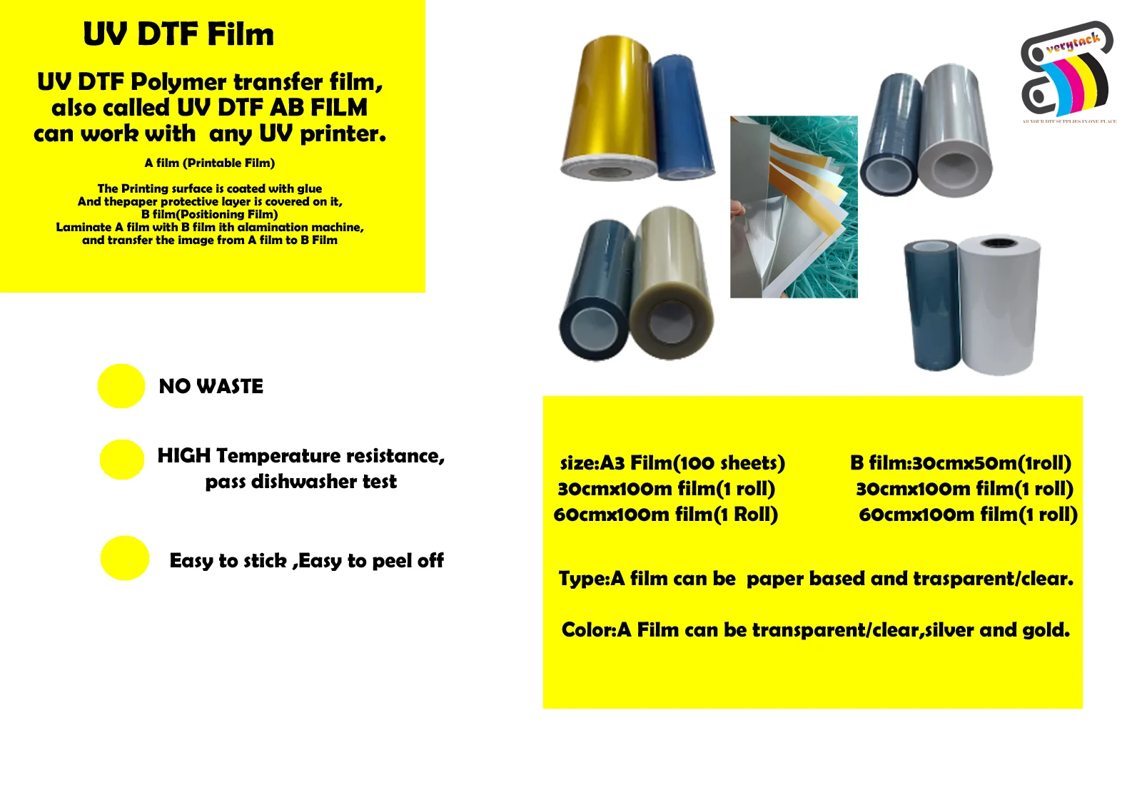 30CM Roll Cold Transfer Printing UV DTF Film AB Sticker UV DTF Film for UV DTF Printer