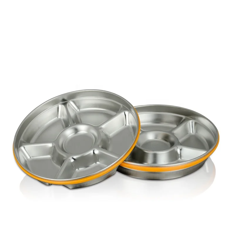 Healthy School Portable Compartment Metal Food Lunch Mess Stainless Steel Kids Dinner Plates with Lids