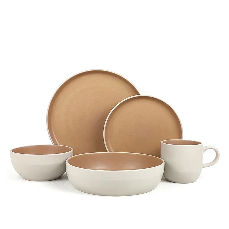 6 Person Ceramic Royal 2 Tone Luxury Dinnerware Luxury Round Dinner Set