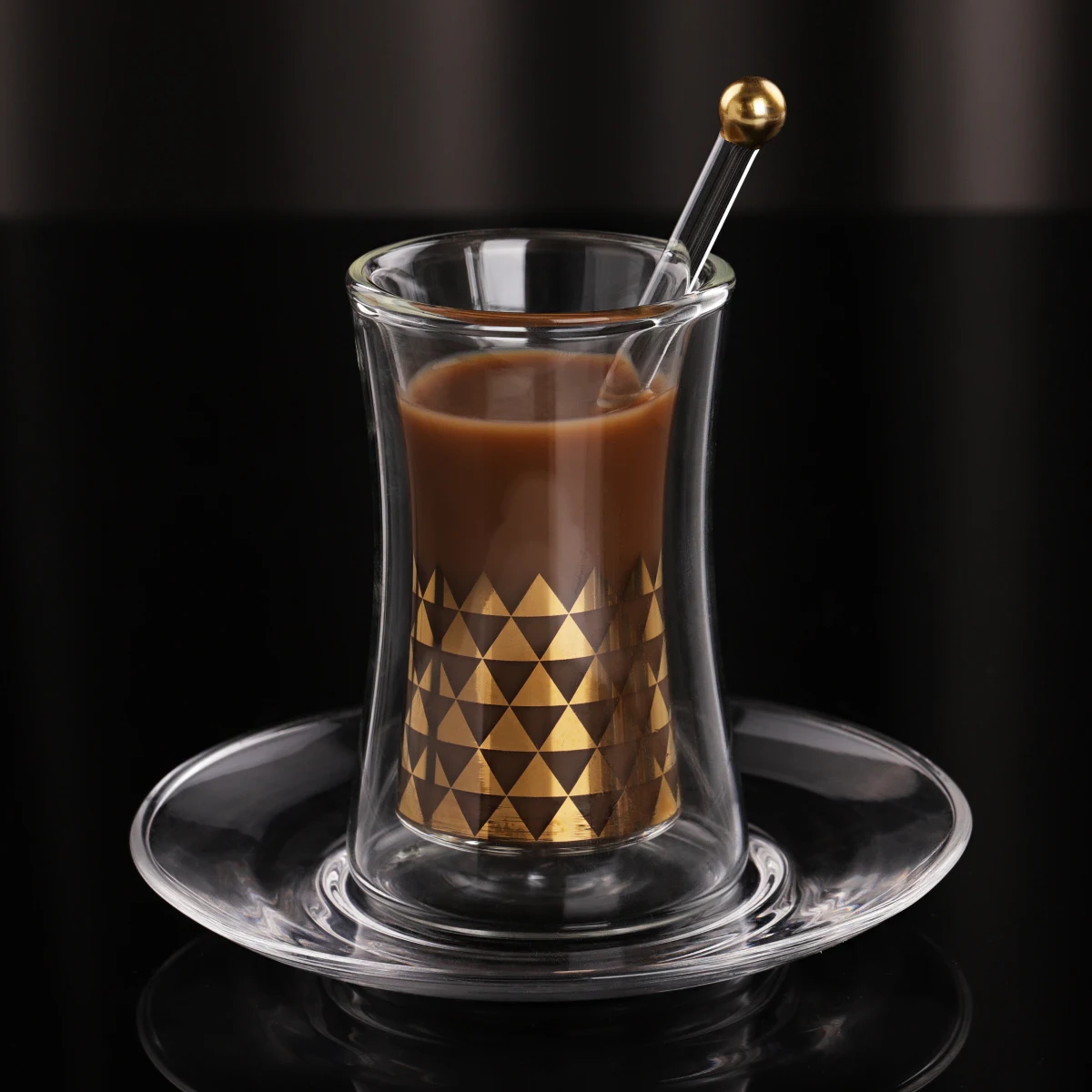 Arabic coffee tea set with gold pattern on glass body and saucer,customized design acceptable