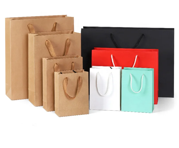
Custom Cheap Jewelry Packaging Small Brown Kraft Shopping Paper Bag With With Ribbon Handles 