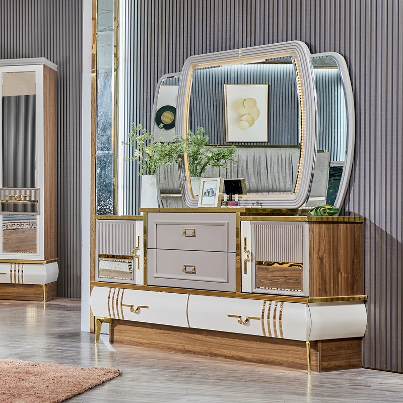 Classic Royal Wood Frame King Size Double Bed Set Modern Villa Home Wooden Mdf Queen Full King Size Bedroom Sets Furniture