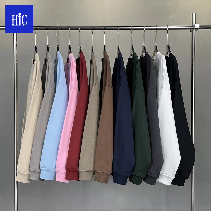 HIC Wholesale Plus Size 430g Cotton Off Shoulder Sleeve Unisex Hoodie Custom Print LOGO Versatile Solid Casual Sweatshirt