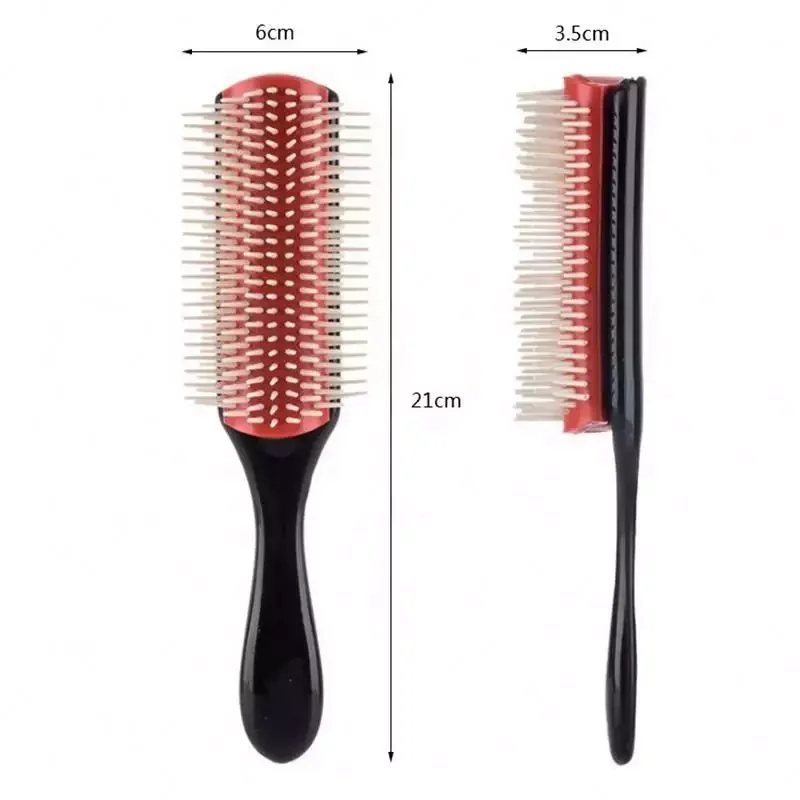 Biumart Custom Logo Professional Plastic Nylon 9 Row Bristle Detangling Hair Brush Private Label Denman Women Curly Hair Comb