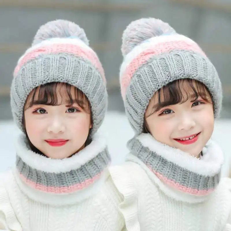 Colorful  Girls Kids Children  Autumn Winter kawaii Knitted beanie Hat and scarf