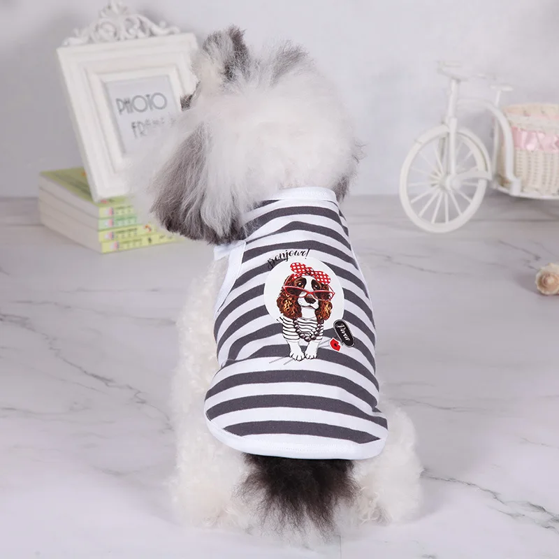 Spring summer striped cartoon printing sunscreen comfortable thin section breathable pet puppy vest dog cat clothes wholesale