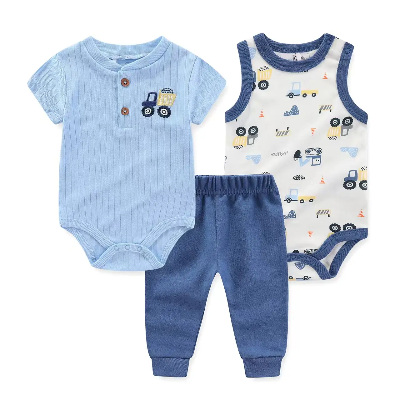 3 In 1 Noewborn Baby Boys And Girls Cotton Jumpsuit Hot Sale Cheap 0-9 Months Infant Romper And Trousers 3piece Set