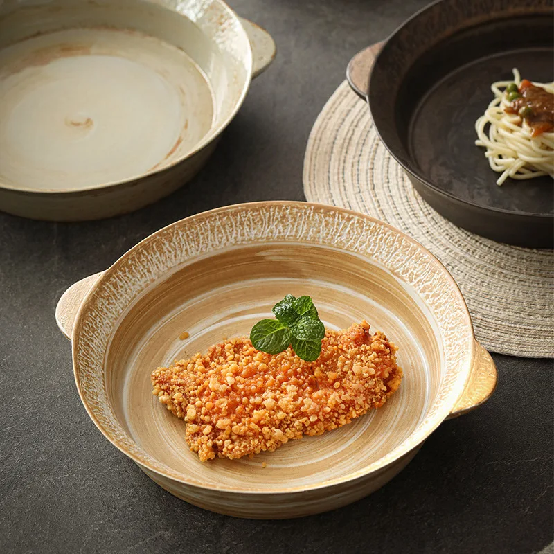 Light Luxury Deep Dish Tableware Creative Western Steak Spaghetti Dish Japanese Style Ceramic Plastic Patterned Plate Home Use