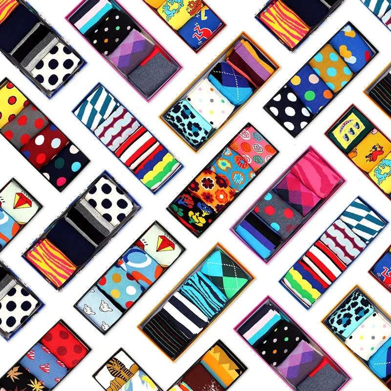 Thousand designs socks in stock wholesales fashion socks happy socks with gift boxes