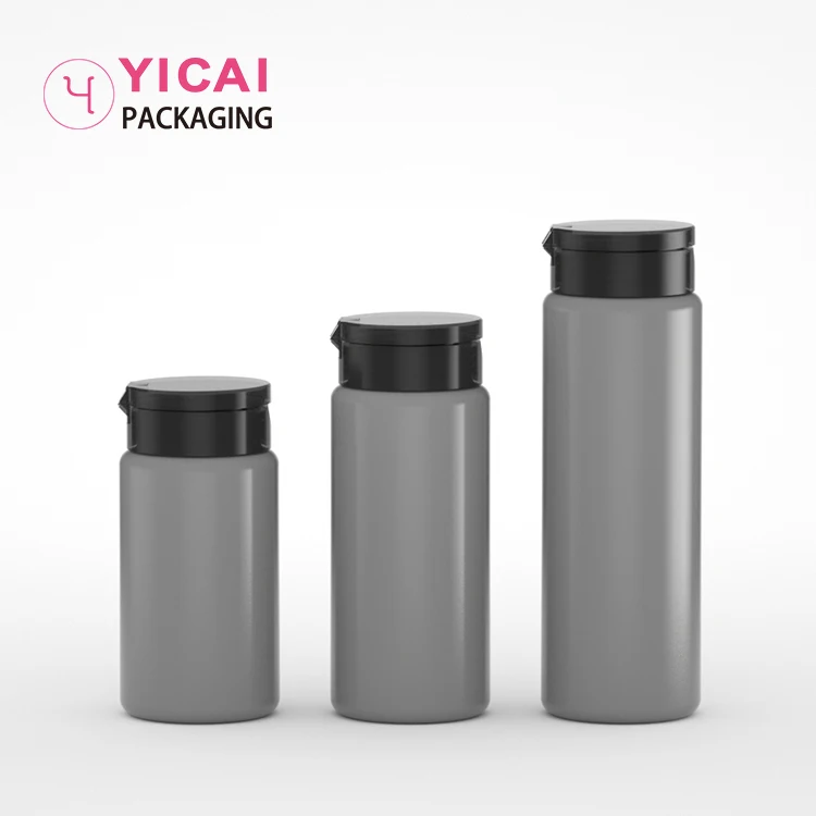 Black Wide Mouth Round Plastic Bottle With Lids 200ml Hdpe Protein Powder Container Bottles Wholesale
