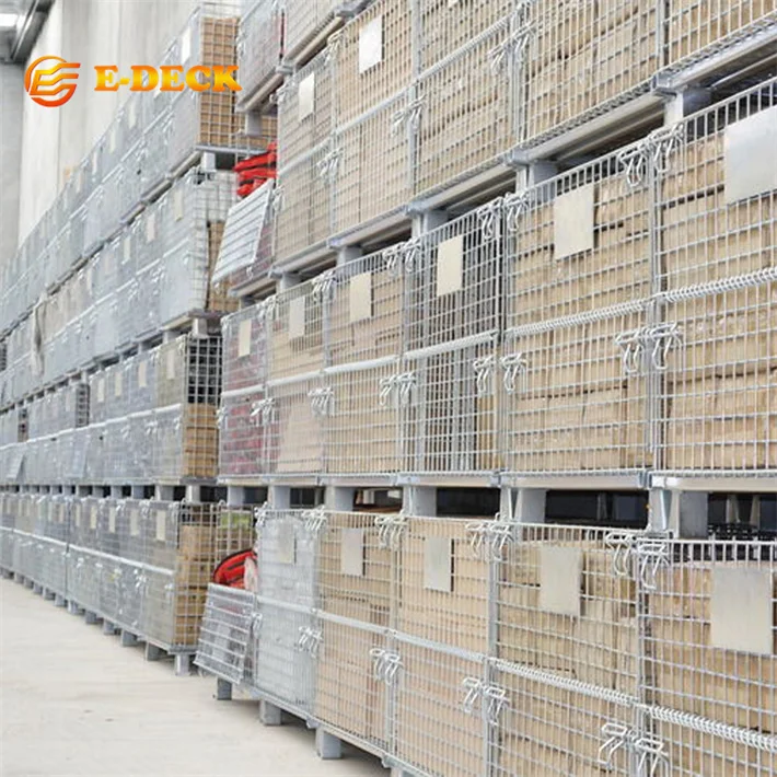 Industrial Hot Zinc Stackable Storage Forklift Metal Steel Foldable Wire Basket