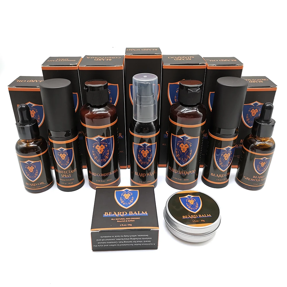 Men Beard Care Kit Set Private Label Natural Ingredients Organic Softer Thicker Fuller Beard Growth Oil