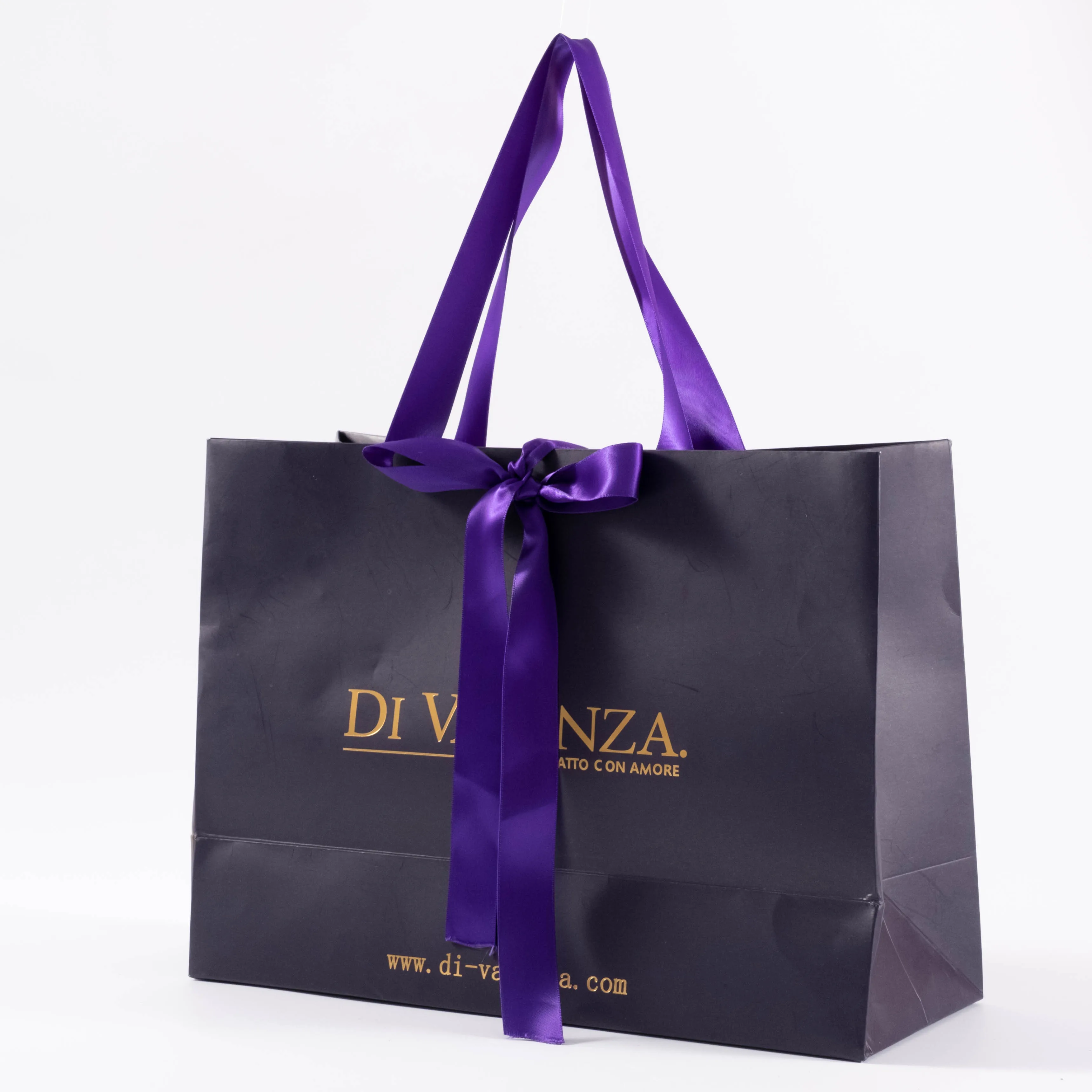 Cosmetic retail jewelry necklace High quality custom logo printed purple gift packaging paper shopping bag with ribbon handle