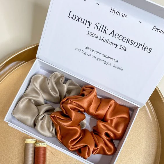 wholesale bulk custom scrunchies silk satin hair bands ties 100% pure mulberry silk hair scrunchies set