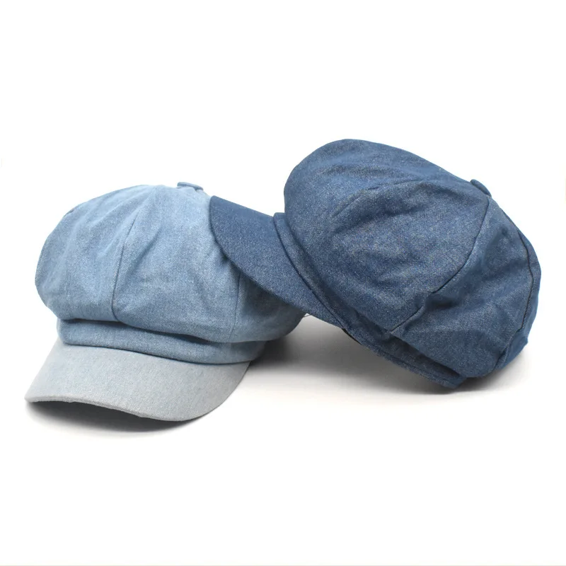 2021 Высококачественная однотонная Корейская восьмиугольная шляпа, Женский Повседневный берет газетчика, женский берет художника из денима, шляпы