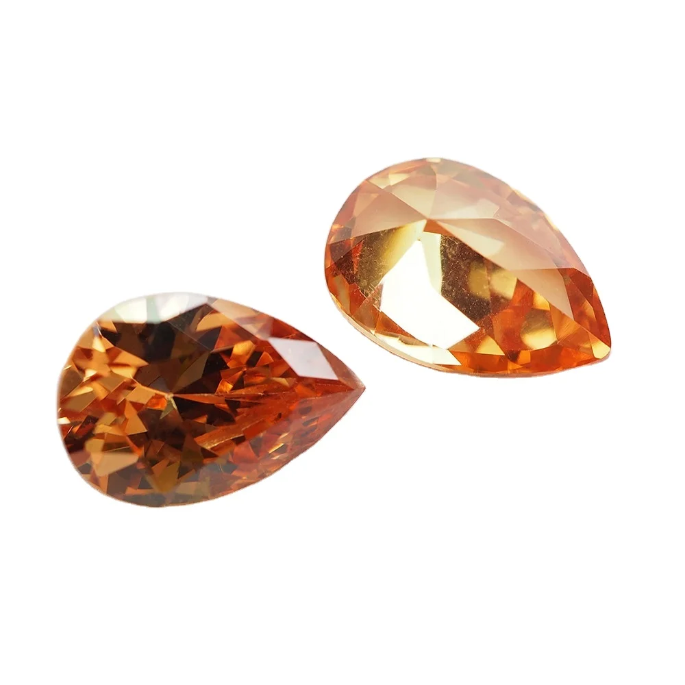 Champagne color diamond cut pear shape cz gemstones jewelry beads