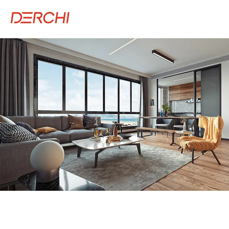 DERCHI Modern design customized sliding windows system Double glass hurricane impact aluminium sliding window for home