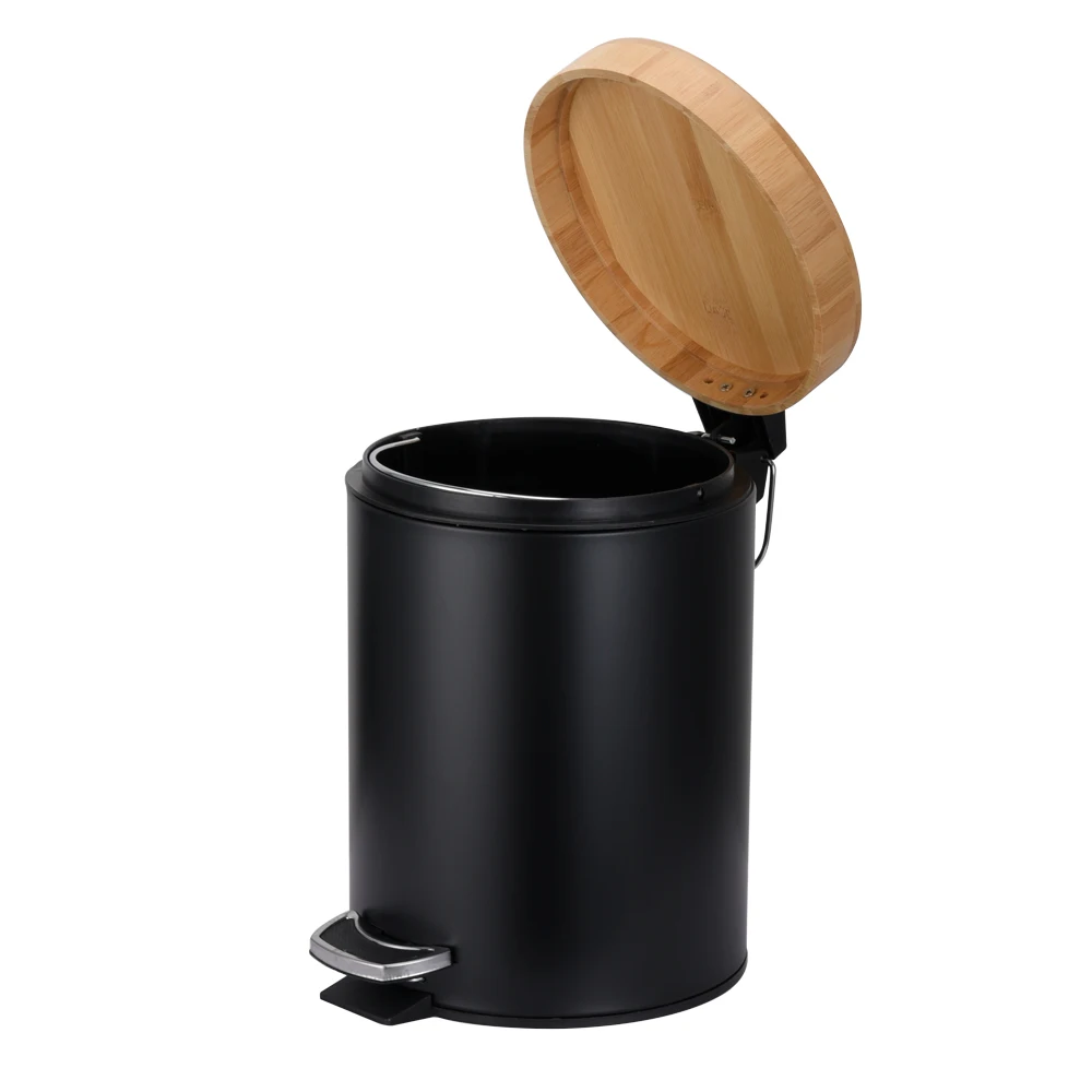 Бамбуковая деревянная мусорная корзина с педалью 3 л 5 функцией мягкого закрытия для ванной комнаты