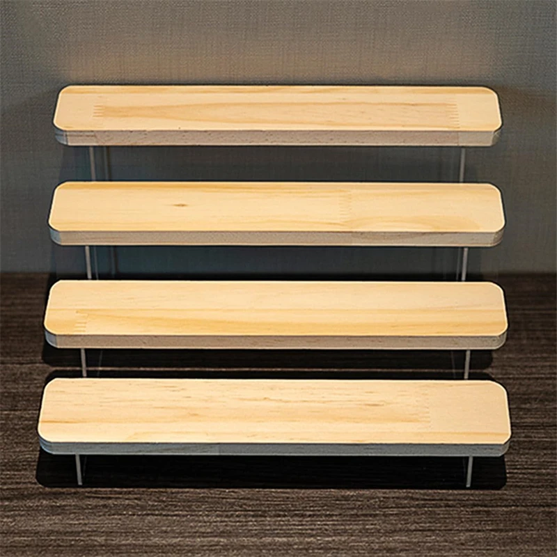 Acrylic Riser Display Shelf Wood Acrylic Perfume Stand Organizer 4 Tier Perfume Organizer Tiered Countertop for Display Decor
