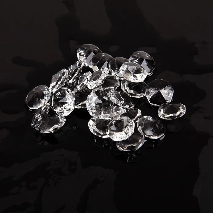 Transparent Octagonal Prisms Crystal Beads 14mm Hanging Chandelier Parts In 2 Holes For Decorative And Wedding
