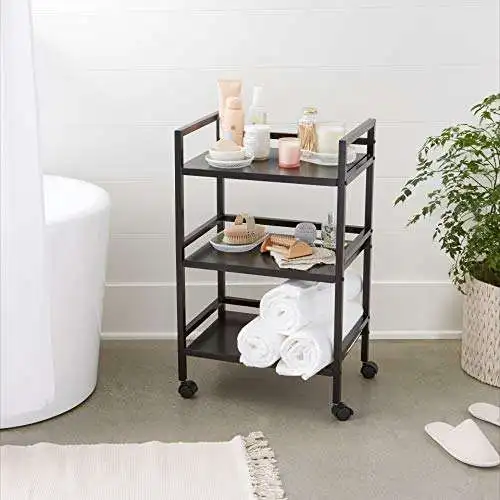 Basics 3-Tier Detachable Black Metal Rolling Cart Kitchen Storage Trolley on Wheels