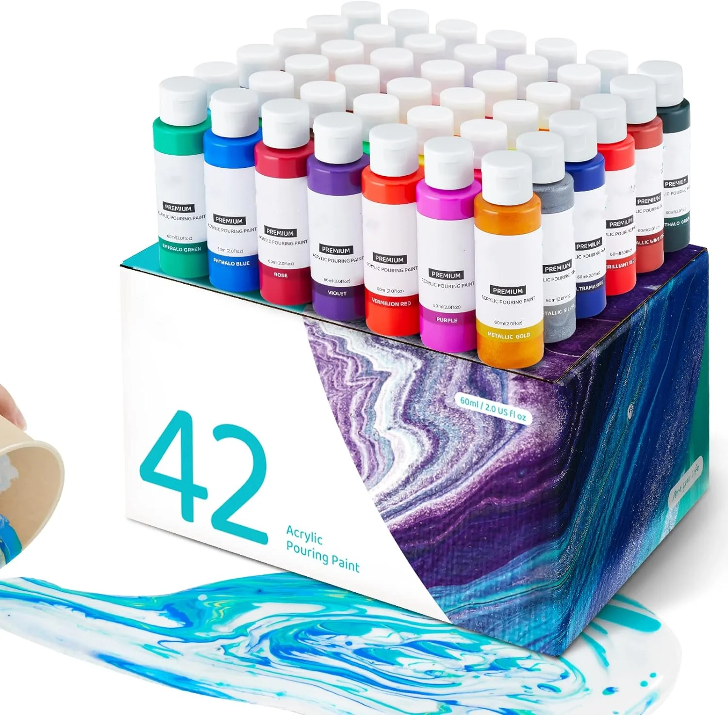 Acrylic Pouring Paint Set (60ml/2oz each) High Flow No Mixing Needed Assorted Colors for Pouring on Canvas Glass Wood DIY