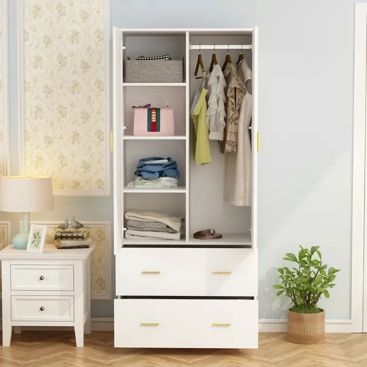 Luxury Bedroom Furniture Wooden Black Two Door Wardrobe with Mirror  Modern Wardrobe Armoire Clothes Organizer