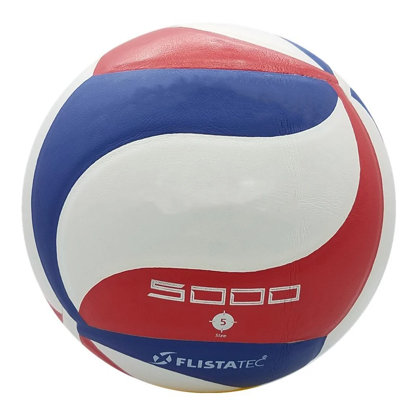 White blue and red leather volleyball official size 5 and weight indoor soft PU laminated volley for indoor competition