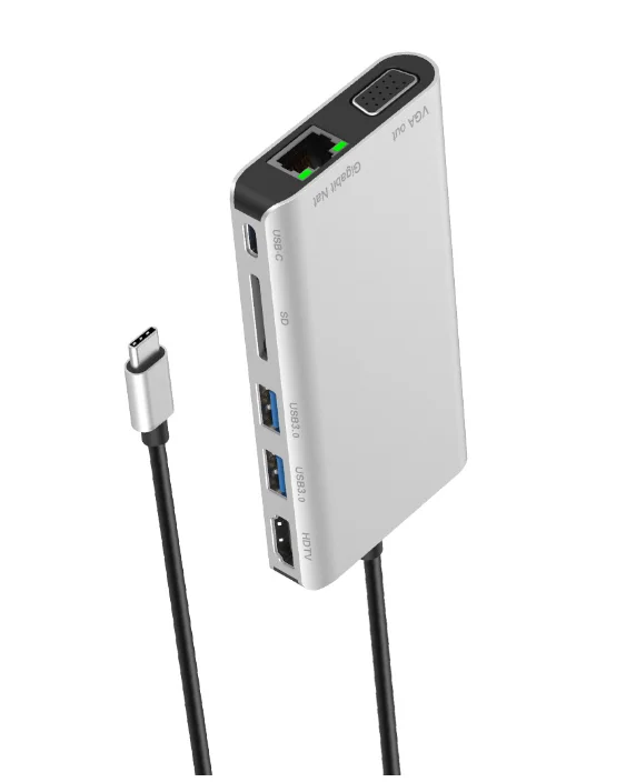 Type to HDM1+VGA+USB3.0+SD card reading+Gigabit Ethernet port+PD type docking station 8-in-1