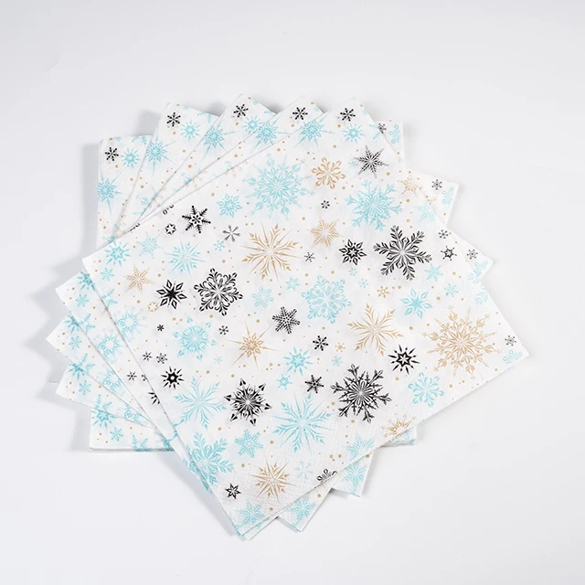 Eco friendly embossed high quality paper serviettes napkins Christmas paper tissue napkins Snowflake napkins