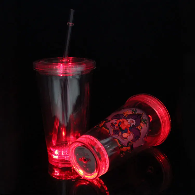 LED Creative Double Layered Luminous Straw Cup 16OZ Led Plastic Tumbler Party Drinking Cup