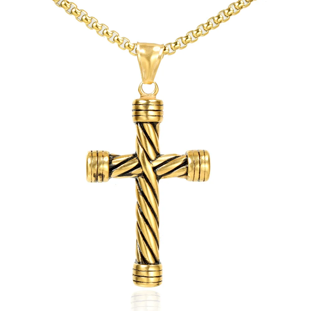 Wholesale Fashion Personalised Stainless Steel Cross Pendant For Men Hip Hop Punk 18k Gold Plated Cross Design Necklace