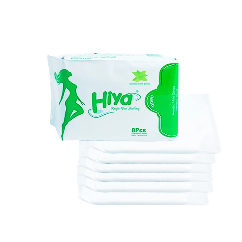 Hiya china supplier woman sanitary napkins with super absorb pure cotton surface new packing sanitary pad samples free
